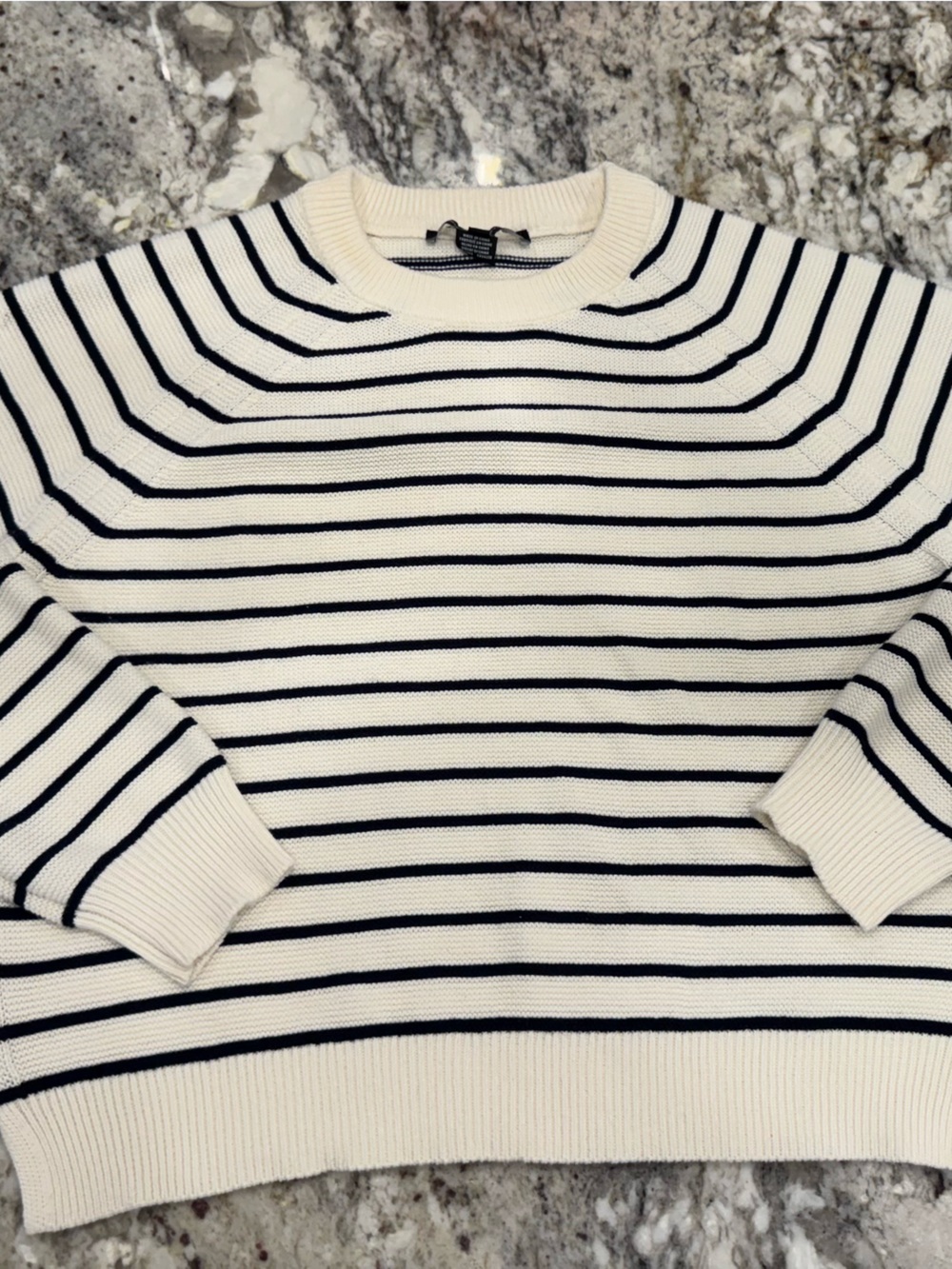 French Connection Ivory & Navy Striped Boxy Crewneck Sweater Size Large